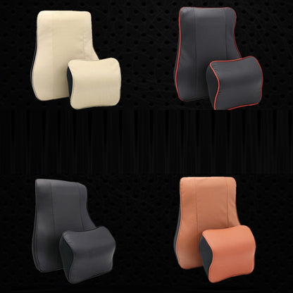 Leather Memory Foam All Season Car Seat Neck Support Cushion, Headrest+Waist Pad
