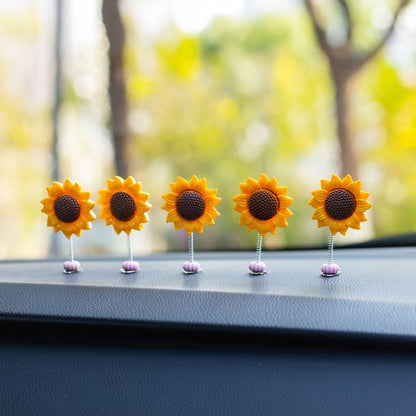 5pcs /Set Cute Sunflower Car Ornament Car Center Console Shaking Flowers Decoration, A Model, A Model Transparent Leaves, A Model Green Leaves