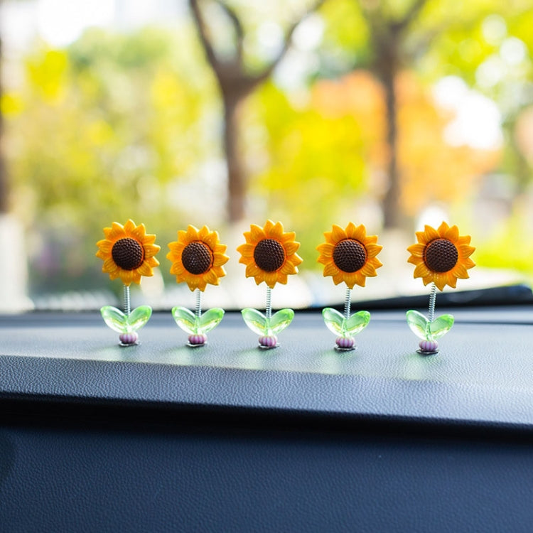5pcs /Set Cute Sunflower Car Ornament Car Center Console Shaking Flowers Decoration, A Model, A Model Transparent Leaves, A Model Green Leaves