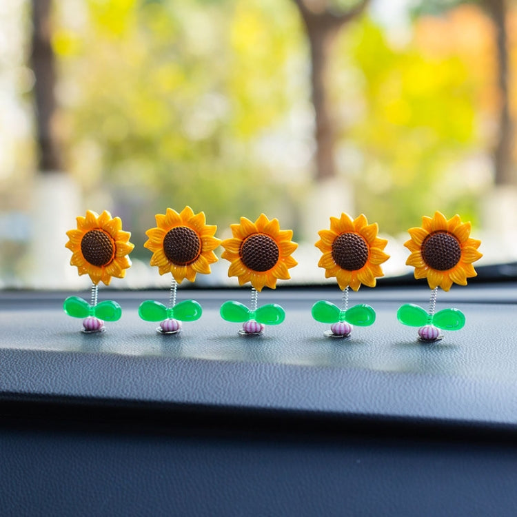 5pcs /Set Cute Sunflower Car Ornament Car Center Console Shaking Flowers Decoration, A Model, A Model Transparent Leaves, A Model Green Leaves