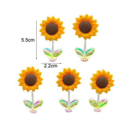5pcs /Set Cute Sunflower Car Ornament Car Center Console Shaking Flowers Decoration, A Model, A Model Transparent Leaves, A Model Green Leaves