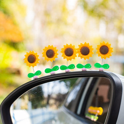 5pcs /Set Cute Sunflower Car Ornament Car Center Console Shaking Flowers Decoration, A Model, A Model Transparent Leaves, A Model Green Leaves