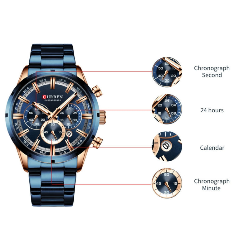 Curren M8355 Men Watch Waterproof Quartz Six Stitches Calendar Steel Belt Business Watch