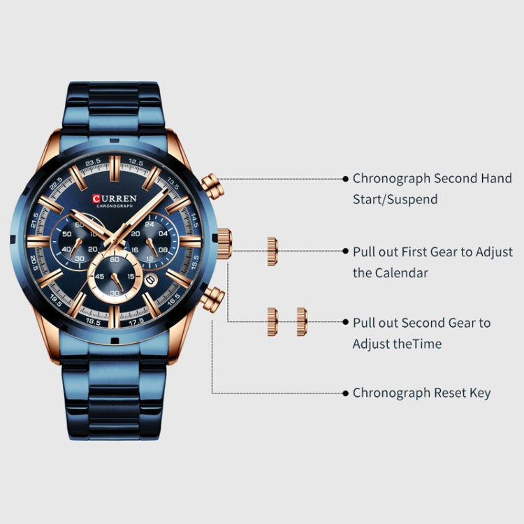Curren M8355 Men Watch Waterproof Quartz Six Stitches Calendar Steel Belt Business Watch