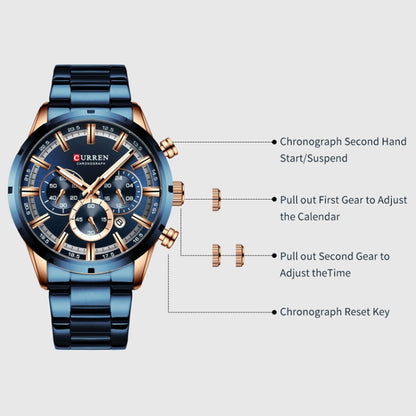Curren M8355 Men Watch Waterproof Quartz Six Stitches Calendar Steel Belt Business Watch