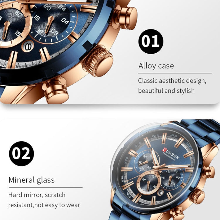 Curren M8355 Men Watch Waterproof Quartz Six Stitches Calendar Steel Belt Business Watch