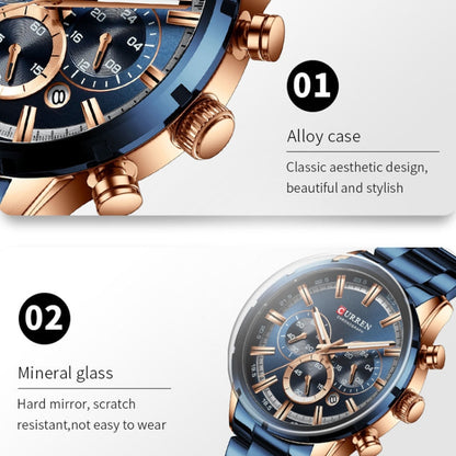 Curren M8355 Men Watch Waterproof Quartz Six Stitches Calendar Steel Belt Business Watch
