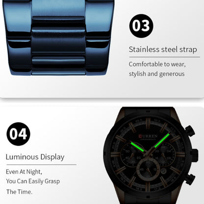 Curren M8355 Men Watch Waterproof Quartz Six Stitches Calendar Steel Belt Business Watch