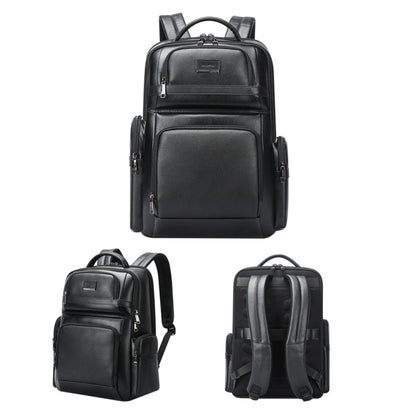 Bopai 61-123291 Large-capacity First-layer Cowhide Laptop Backpack with USB+Type-C Port, Lychee Pattern, Falling Pattern
