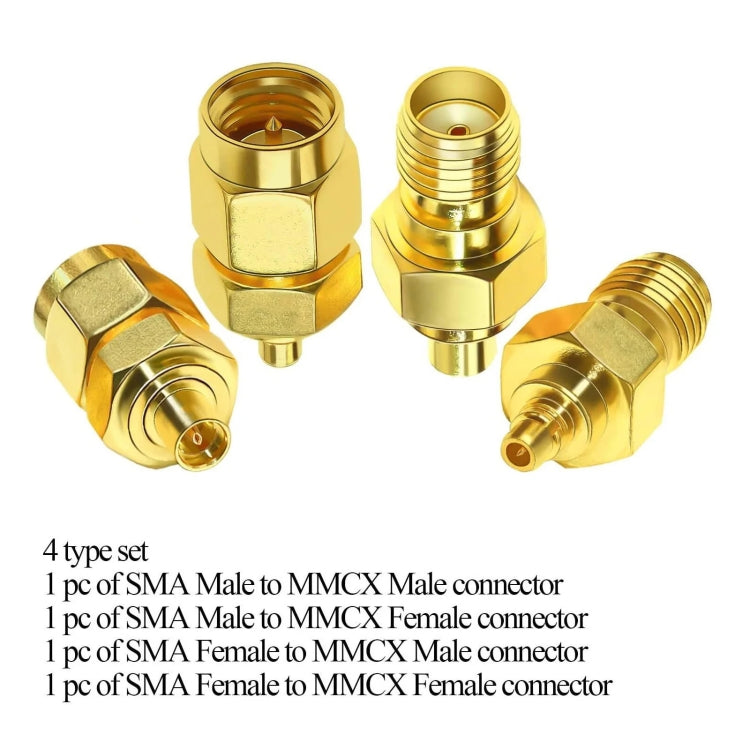 Coaxial Adapter Kit Brass Coaxial Connector RF Antenna Adapter, 4pcs /Set SMA To MMCX, SMA Male To  MMCX Male, SAM Female To MMCX Male, SMA Male To MMCX Female, SMA Female To MMCX Female