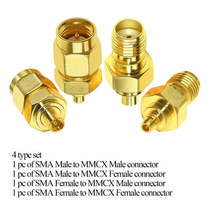Coaxial Adapter Kit Brass Coaxial Connector RF Antenna Adapter, 4pcs /Set SMA To MMCX, SMA Male To  MMCX Male, SAM Female To MMCX Male, SMA Male To MMCX Female, SMA Female To MMCX Female