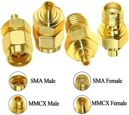 Coaxial Adapter Kit Brass Coaxial Connector RF Antenna Adapter, 4pcs /Set SMA To MMCX, SMA Male To  MMCX Male, SAM Female To MMCX Male, SMA Male To MMCX Female, SMA Female To MMCX Female
