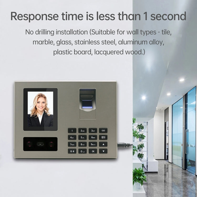 FA03 Intelligent Voice Prompt Face Recognition Fingerprint Attendance Machine, English with US Plug, English with EU Plug, English with UK Plug