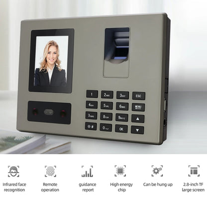 FA03 Intelligent Voice Prompt Face Recognition Fingerprint Attendance Machine, English with US Plug, English with EU Plug, English with UK Plug