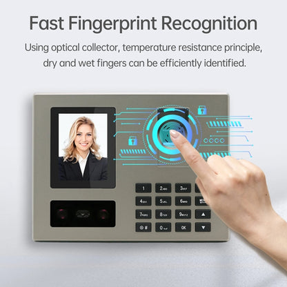FA03 Intelligent Voice Prompt Face Recognition Fingerprint Attendance Machine, English with US Plug, English with EU Plug, English with UK Plug