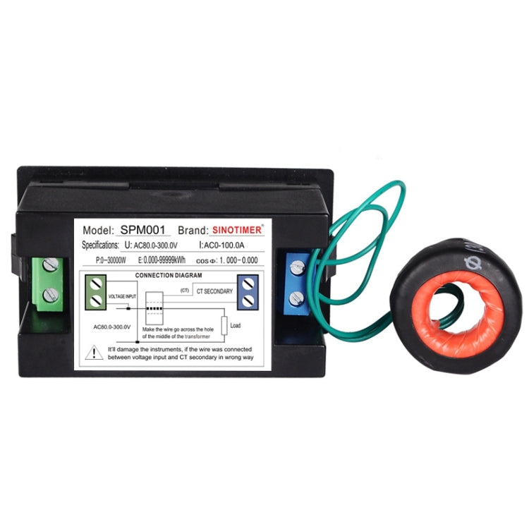 SINOTIMER SPM001 AC LED Digital Voltmeter Frequency Factors Meter Power Monitor, AC80-300V 100A, AC200-450V 100A