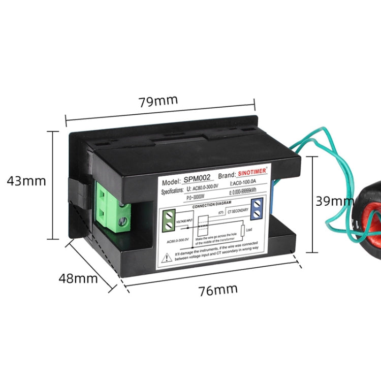 SINOTIMER SPM002 Liquid Crystals AC Digital Voltage And Current Meter Power Monitor, AC80-300V 100A, AC200-450V 100A