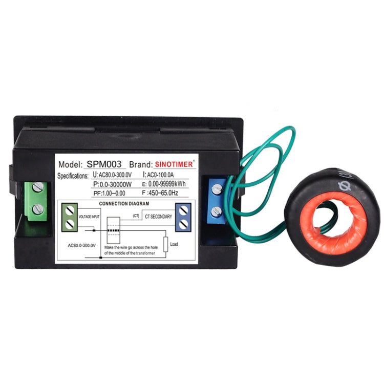 SINOTIMER SPM003 AC LED Digital Voltmeter Frequency Factors Meter Power Monitor, AC80-300V 100A, AC200-450V 100A