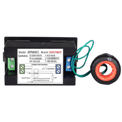 SINOTIMER SPM003 AC LED Digital Voltmeter Frequency Factors Meter Power Monitor, AC80-300V 100A, AC200-450V 100A