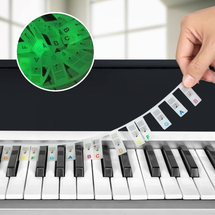 Luminous Silicone Piano Notes Guide Removable Piano Keyboard, 88 Keys Black Text, 88 Keys Color Text, 61 Keys Black Text, 61 Keys Color Text