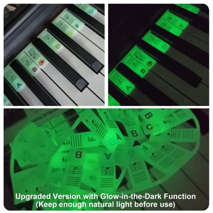 Luminous Silicone Piano Notes Guide Removable Piano Keyboard, 88 Keys Black Text, 88 Keys Color Text, 61 Keys Black Text, 61 Keys Color Text