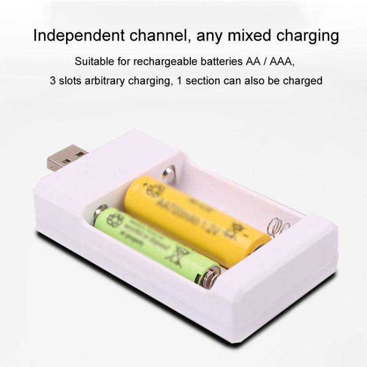 USB 3-Slot Battery Charger Universal Charger For Toys With AA / AAA Rechargeable Batteries, USB 3 Slots