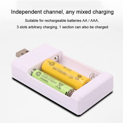 USB 3-Slot Battery Charger Universal Charger For Toys With AA / AAA Rechargeable Batteries, USB 3 Slots