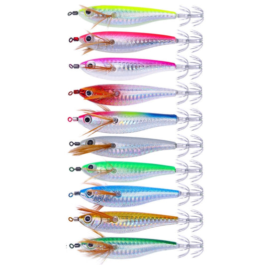 10colors /Set HENGJIA SJ055 Horizontal Luminous Wooden Shrimp Bait Bionic Faux Bait Squid Hook, 10.3cm 9.4g