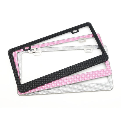 US Standard Stainless Steel License Plate Modified Frame With Diamonds, Round Hole White Diamond, Round Hole Black Diamond, Round Hole Pink Diamond, Square Hole Black Diamond, Square Hole White Diamond, Square Hole Pink Diamond