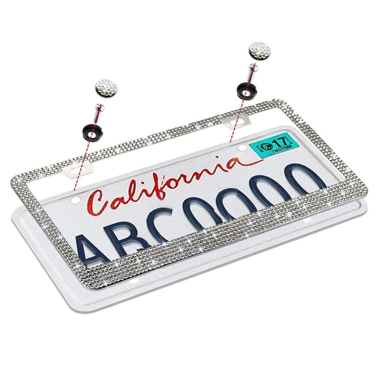 US Standard Stainless Steel License Plate Modified Frame With Diamonds, Round Hole White Diamond, Round Hole Black Diamond, Round Hole Pink Diamond, Square Hole Black Diamond, Square Hole White Diamond, Square Hole Pink Diamond