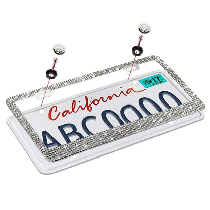 US Standard Stainless Steel License Plate Modified Frame With Diamonds, Round Hole White Diamond, Round Hole Black Diamond, Round Hole Pink Diamond, Square Hole Black Diamond, Square Hole White Diamond, Square Hole Pink Diamond