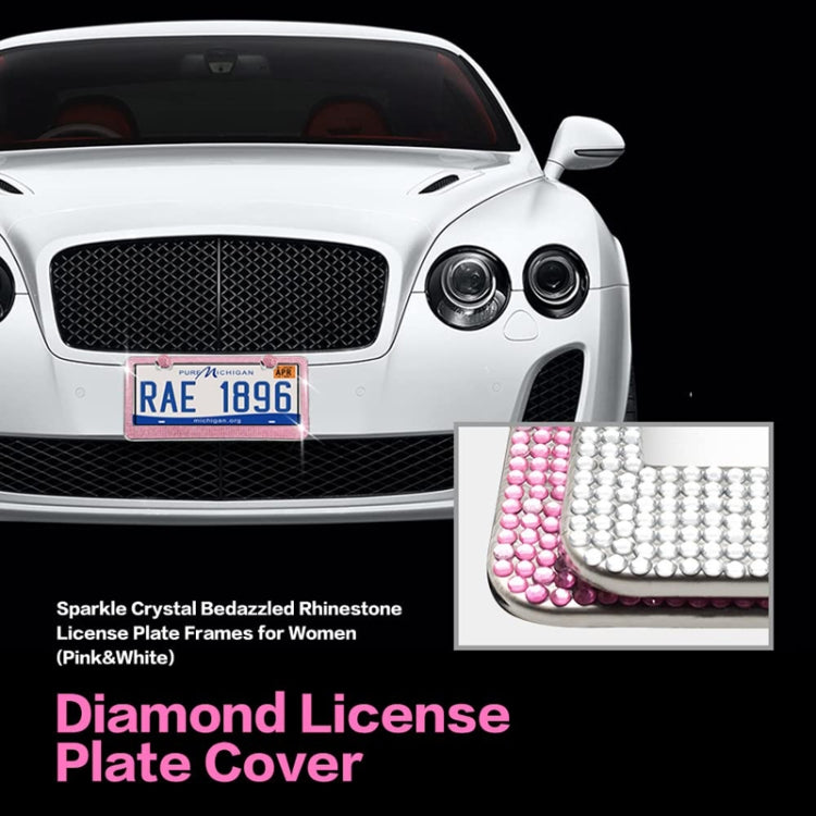 US Standard Stainless Steel License Plate Modified Frame With Diamonds, Round Hole White Diamond, Round Hole Black Diamond, Round Hole Pink Diamond, Square Hole Black Diamond, Square Hole White Diamond, Square Hole Pink Diamond