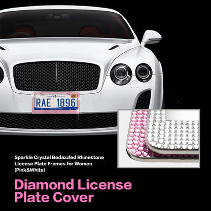 US Standard Stainless Steel License Plate Modified Frame With Diamonds, Round Hole White Diamond, Round Hole Black Diamond, Round Hole Pink Diamond, Square Hole Black Diamond, Square Hole White Diamond, Square Hole Pink Diamond