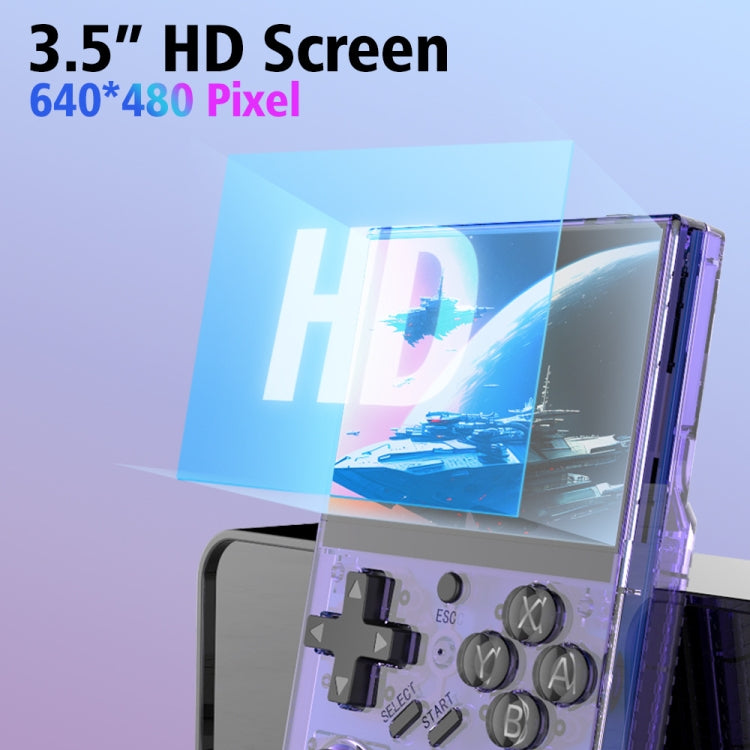 R35PLUS 3.5 Inch Handheld Game Console Built-in 64G 10,000+ Games, Transparent Black, Transparent Purple, Transparent Orange