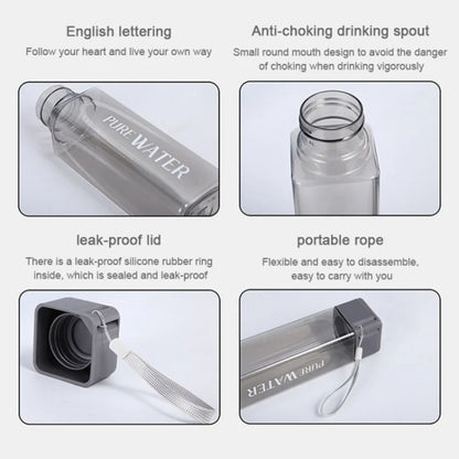 Simple Square Mug Portable Leak-Proof Plastic Cup Sports Camping Bottle, 500ml