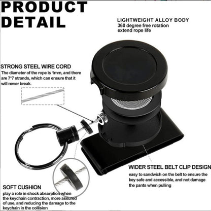 360 Degree Rotatable Heavy Duty Retractable Keychain with Belt Clip, ABS  Material, Metal Material