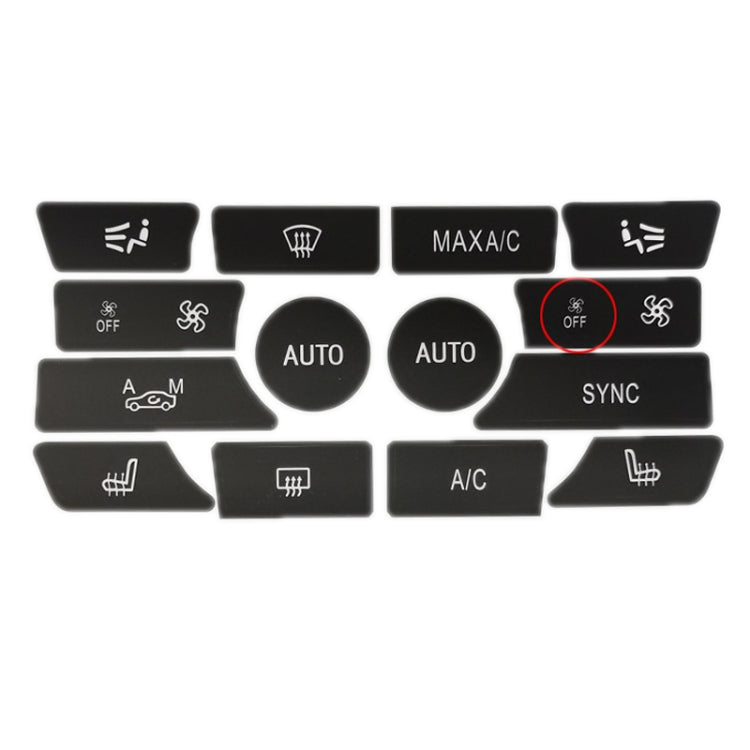 For BMW 5 Series/7 Series/X5/C6/F10/F01/F15 Air Conditioning Button Repair Sticker, A 13pcs No OFF, A 13pcs With OFF, B 14pcs No OFF, B 14pcs With OFF, C 16pcs No OFF, C 16pcs With OFF