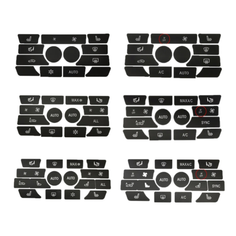 For BMW 5 Series/7 Series/X5/C6/F10/F01/F15 Air Conditioning Button Repair Sticker, A 13pcs No OFF, A 13pcs With OFF, B 14pcs No OFF, B 14pcs With OFF, C 16pcs No OFF, C 16pcs With OFF