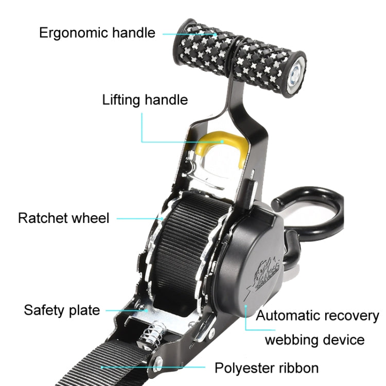 Auto Retract Tensioner Automobile And Motorcycle Cargo Fixing Straps, 330cm Black, 330cm White