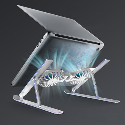 C9 Pro RGB Ambient Light Foldable Fan Cooling Laptop Aluminum Alloy Heightening Stand, Silver, Gray