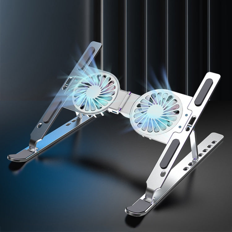 C9 Pro RGB Ambient Light Foldable Fan Cooling Laptop Aluminum Alloy Heightening Stand, Silver, Gray