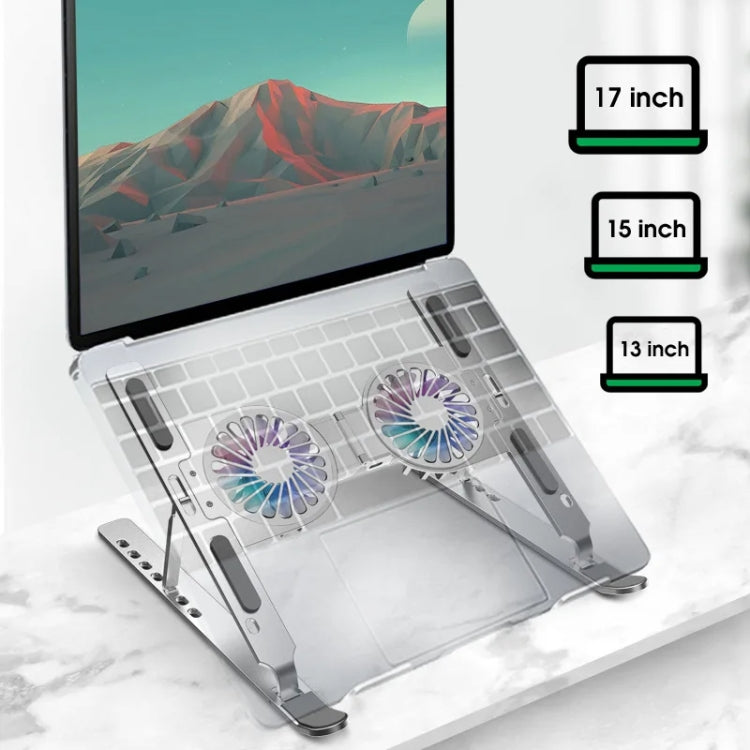 C9 Pro RGB Ambient Light Foldable Fan Cooling Laptop Aluminum Alloy Heightening Stand, Silver, Gray