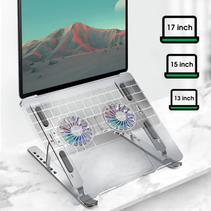 C9 Pro RGB Ambient Light Foldable Fan Cooling Laptop Aluminum Alloy Heightening Stand, Silver, Gray