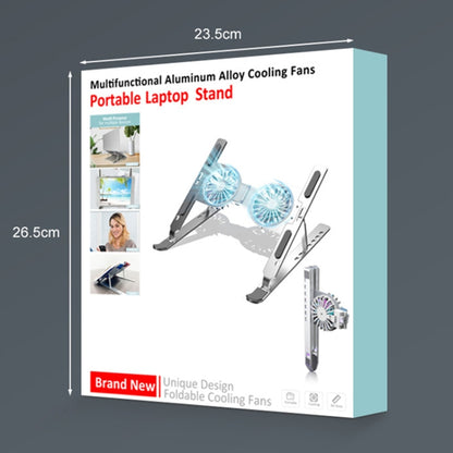 C9 Pro RGB Ambient Light Foldable Fan Cooling Laptop Aluminum Alloy Heightening Stand, Silver, Gray