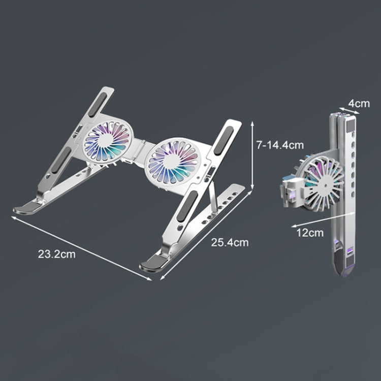C9 Pro RGB Ambient Light Foldable Fan Cooling Laptop Aluminum Alloy Heightening Stand, Silver, Gray