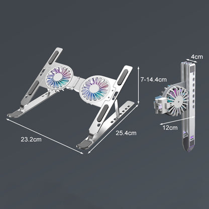C9 Pro RGB Ambient Light Foldable Fan Cooling Laptop Aluminum Alloy Heightening Stand, Silver, Gray