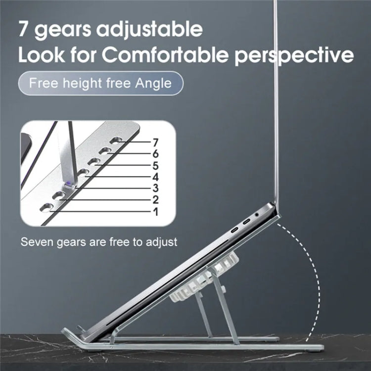 C9 Pro RGB Ambient Light Foldable Fan Cooling Laptop Aluminum Alloy Heightening Stand, Silver, Gray