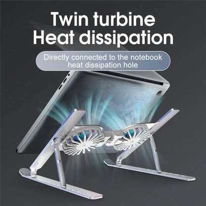 C9 Pro RGB Ambient Light Foldable Fan Cooling Laptop Aluminum Alloy Heightening Stand, Silver, Gray