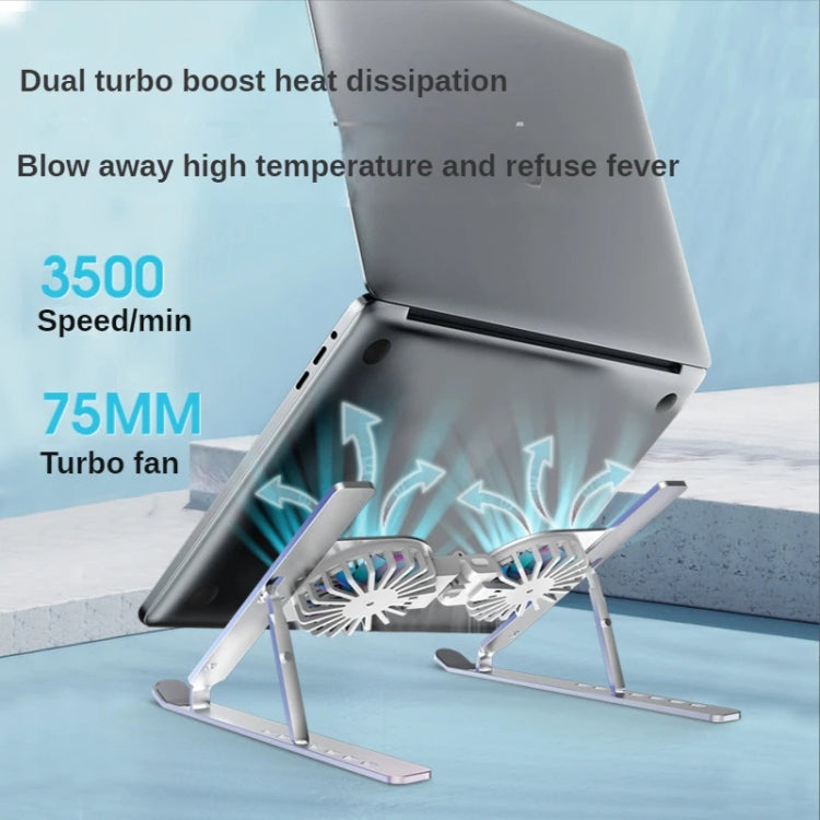 C9 Pro RGB Ambient Light Foldable Fan Cooling Laptop Aluminum Alloy Heightening Stand, Silver, Gray