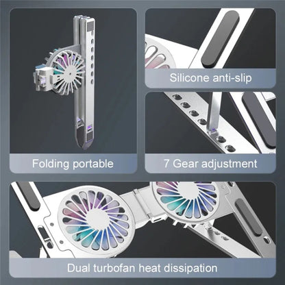 C9 Pro RGB Ambient Light Foldable Fan Cooling Laptop Aluminum Alloy Heightening Stand, Silver, Gray